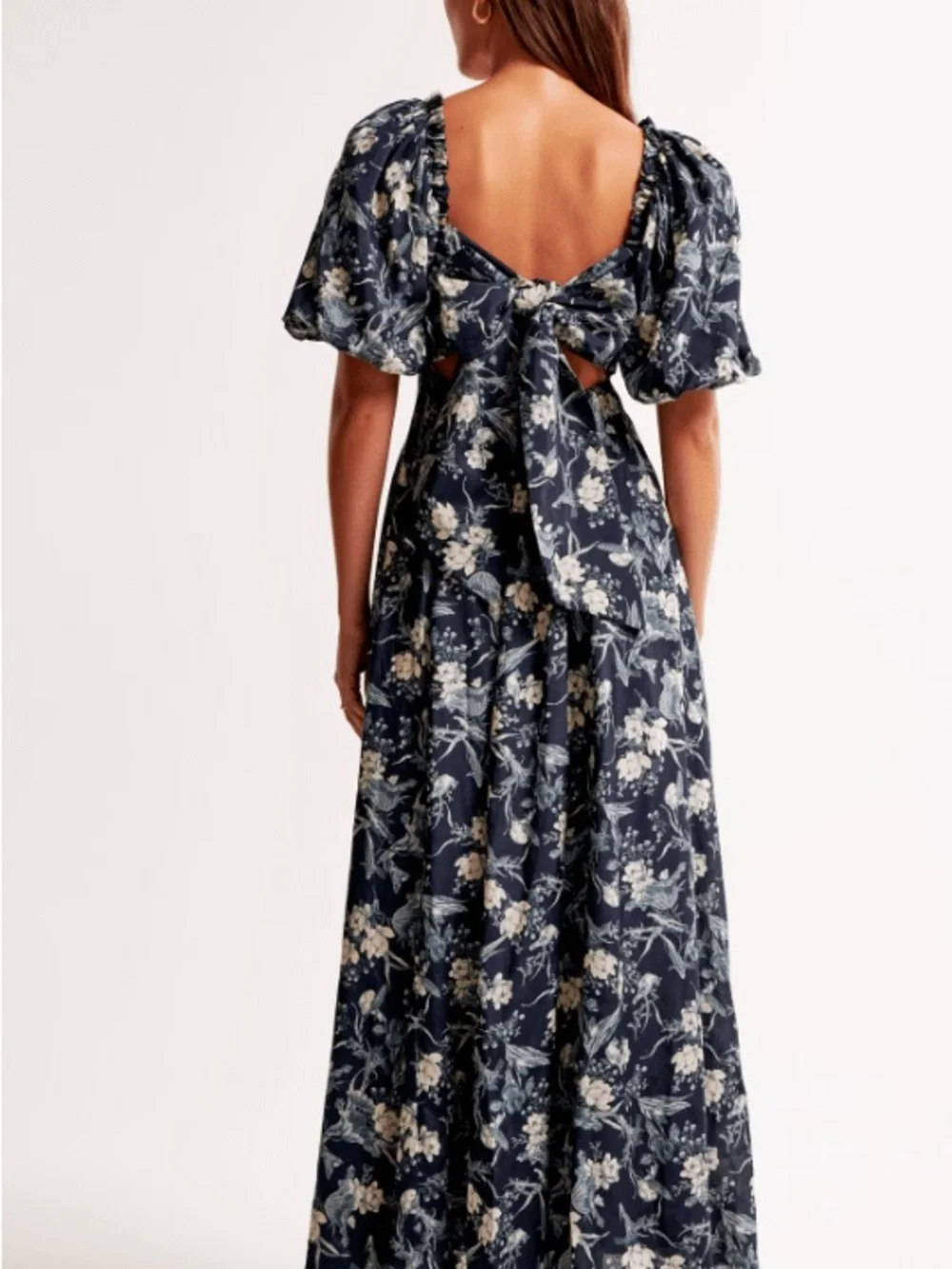 Abercrombie & Fitch Navy Floral Puff-Sleeve Maxi Dress NWT